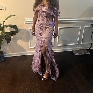 Lavender Off the Shoulder Prom Dress